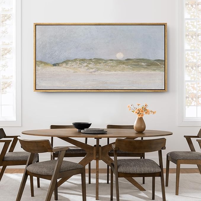 SIGNFORD Extra Large Framed Canvas Print Wall Art Serene Landscape Moonrise Over Hills Illustrations Modern Art Relax/Calm Warm for Living Room, Bedroom, Office - 60"x30"