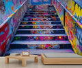 Graffiti Staircase Wall Mural, Urban Street Art 3D Wall Murals, Modern Hip-Hop Colorful Graffiti Steps Wallpaper Mural, for Living Room Bedroom Large Wallpaper Indoor Decor 169.3" W x118.2 H
