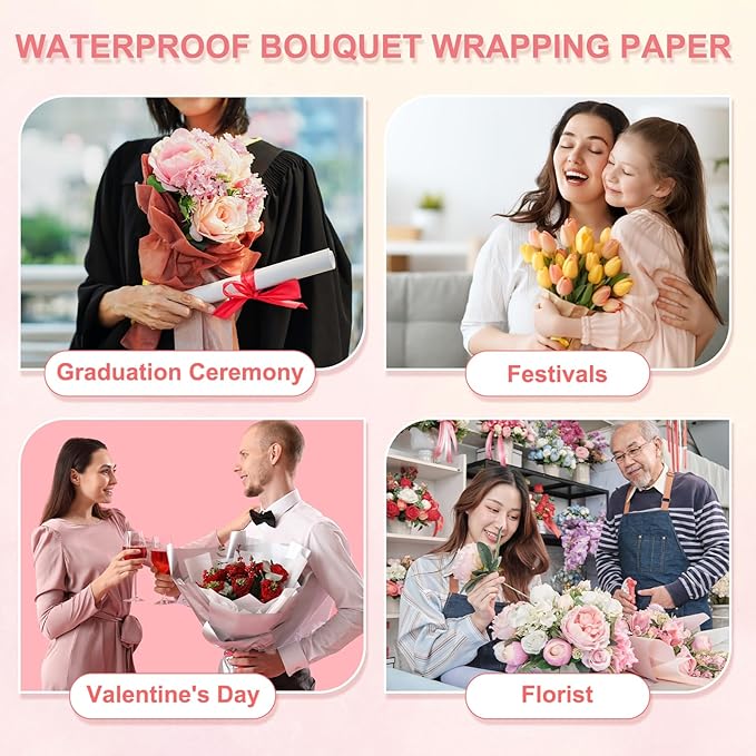 YELARXI Flower Wrapping Paper, Cotton Wrapping Flower Paper, Non-Woven Waterproof Floral Bouquet Wraps - Fitting for (Florist Supplies/Gift) 22 x 22 Inch & 40 Pack & White/Black