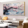 Japanese Cherry Blossom Canvas Wall Art, Sakura Tree Canvas Print, Pink Floral Pictures, Cherry Blossom Tree Wall Art, Flower Branch Decor, Nature Prints for Living Room (Gold Framed, 62"x31" | 160x80cm)