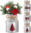 Domensi 3 Pcs Christmas Flower Vases for Table Centerpieces Bulk 5.12 Inch Metal Galvanized Farmhouse Flower Buckets with Bow Rustic Xmas Milk Can Jug for Kitchen Dining Room Table Decor (Iron)