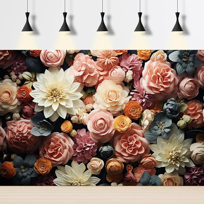 Floral Backdrop Full Glory Vibrant Blossoms Various Flowers Photography Background Idyllic Romantic Floral Theme Party Anniversary Wallpaper Adult Artistic Portrait Photo Studio Props 12x8ft