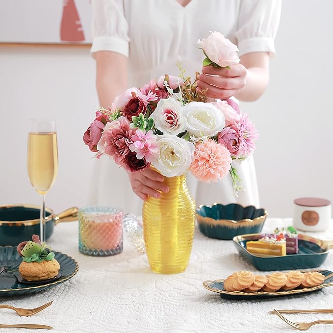Artificial Flowers Combo, Fake Flowers for DIY Tables Centerpieces Baby Shower Bridal Shower Wedding Bouquet Arrangements Party Candle Holder Cake Decor Flower Home Decorations