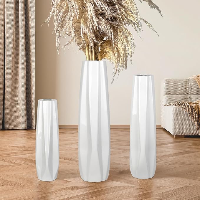 Ceramic Large Floor Tall Vase 28 Inches,White Modern Flower Tall Vases for Office, Home,Farmhouse,Living Room Décor,Simple Origami Design Fall Decorative Porcelain Flower Arrangement Vase Ideal Gift