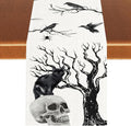 Gothic Table Runner, Black Cat Day of Death Crow Skull Halloween Witchy Retro Coffee Table Center Decor for Home Kitchen Dining Patio Holiday Party Table Decorations 13x72 inches