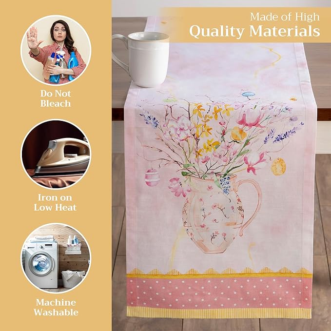 Maison d' Hermine Table Runner 100% Cotton Single Layer Table Runners 72 inches Long Decorative for Kitchen Dining Party Baby Shower Wedding Bridal Shower Spring Summer (Easter Zest, 14.50" x 72")