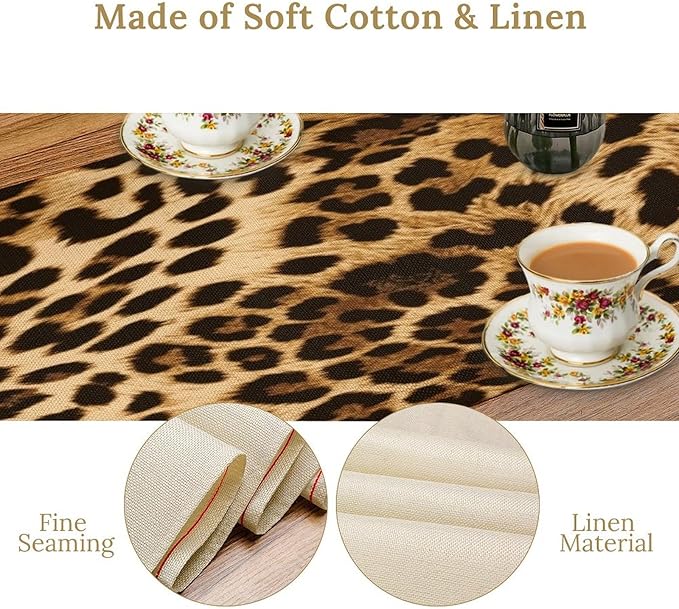 Leopard Skin Print Table Runner, Vintage Cottage Country Farmhouse Wildlife Safari Animal Skin Dinner Runner for Home Kitchen Dining Table Party Holiday Decor 13x120in