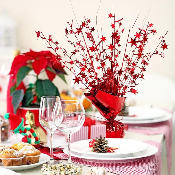 ALISSAR 4-Pack Glitter Red Star Centerpieces-Table Decorations for Home Decor Birthday Wedding Anniversary Decor (Red)