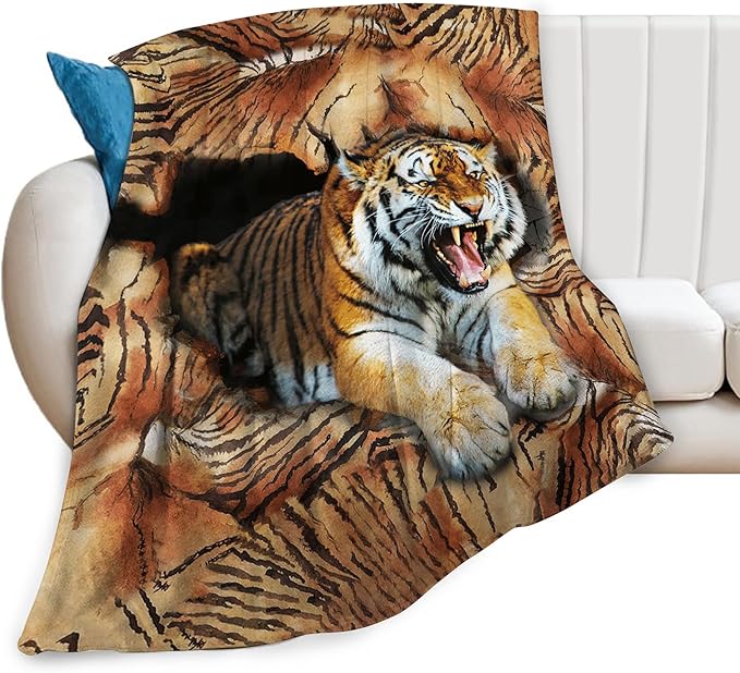 Tiger Throw Blanket - Soft, Warm, Cozy Fleece for Couch, Sofa, Bed - 60"x50" - Kids, Adults