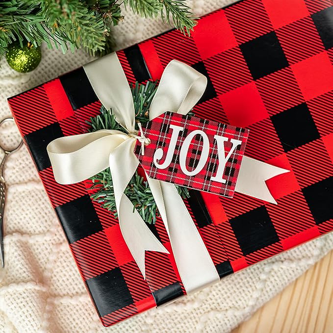 WRAPAHOLIC 30 Inch Christmas Wrapping Paper Roll - Black and Red Plaid Design for Christmas, Holiday, Party, Celebration - 30 Inch x 33 Feet