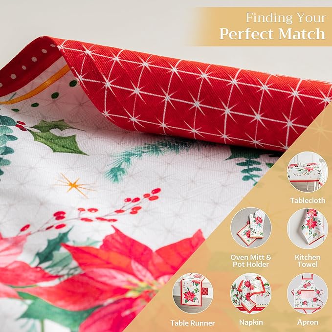 Maison d' Hermine Placemats Set of 4 100% Cotton Washable Cloth Place Mats, Reusable Table Mats for Thanksgiving Christmas Decorations Kitchen Dining Party Wedding (Poinsettia Christmas, 13" x 19")