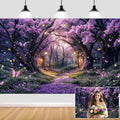15X10ft Enchanted Forest Backdrop Fairy Tale Purple Wonderland Garden Tree House Floral Butterfly Photography Background for Kids Girl Baby Shower Birthday Party Decoration Banner Booth Props