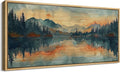 SIGNFORD Extra Large Framed Canvas Print Wall Art Peaceful Lake and Forest Illustrations Modern Art Calm Warm for Living Room, Bedroom, Office - 60"x30"