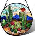 Stained Glass Window Hanging, Green Cactus Suncatcher for Doors Window Home Plant Landscape Sun Catchers Decoration Mother's Day Birthday Gifts for Women, Men, and Mom 7.8 in