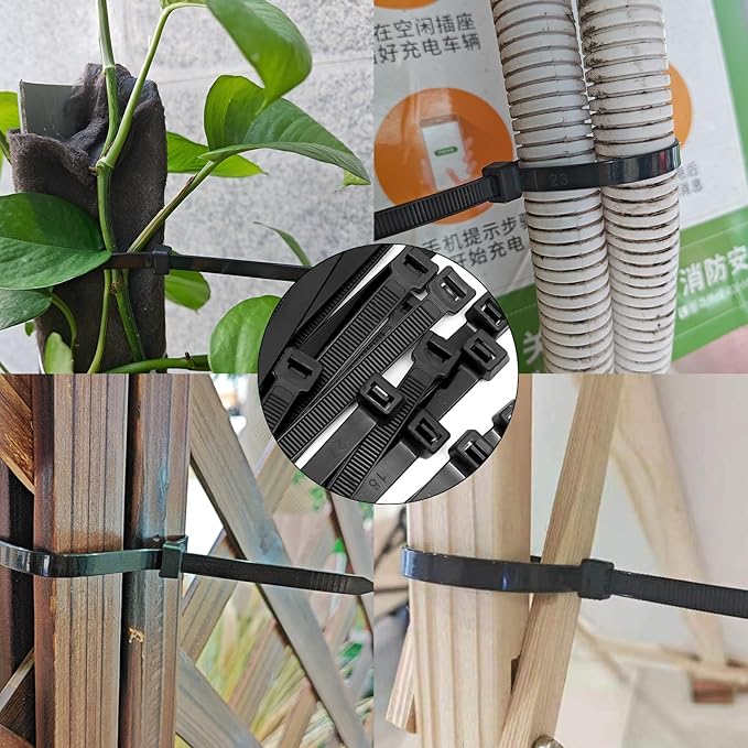 Black Zip Ties Assorted Sizes 4+6+8+10+12-Inch，600PCS Multi-Purpose Self-Locking Nylon Cable Tie,Wire Tie Perfect for Home,Garden Trellis,Office,Garage and Workshop.