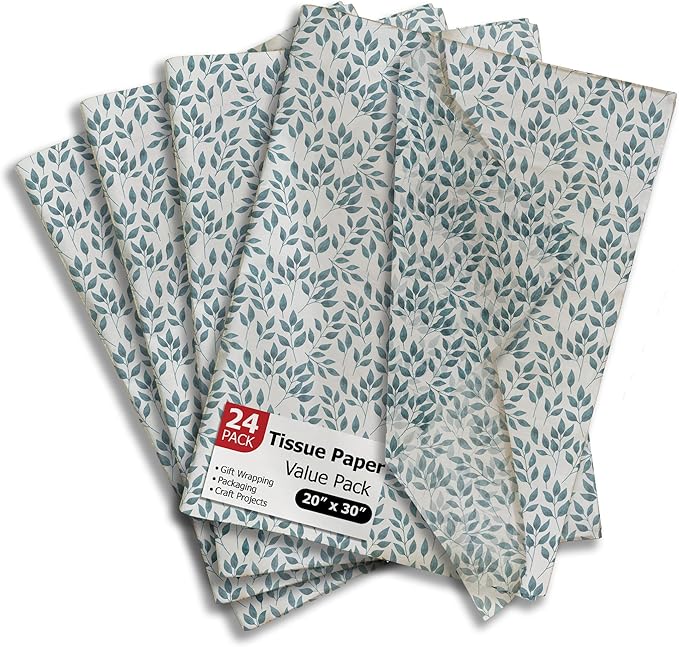 Teardrop Leaves Printed Tissue Paper for Gift Bags or Boxes and Wrapping - Bulk Decorative Art Tissue Paper for Packaging and Gifting | 24 Sheets 20" x 30"