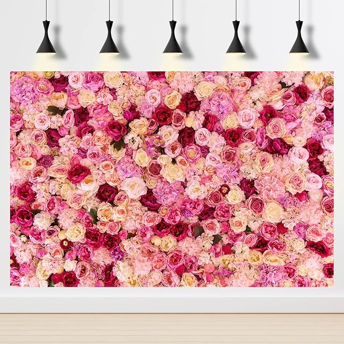 Flower Backdrop Pink Red Rose Flowers Floral Wall Photography Background Birthday Baby Shower Wedding Party Banner Anniversary Decorations Children Adults Portrait Video Studio Prop 9x6ft