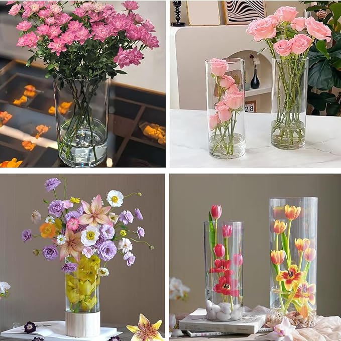 24 Pack Acrylic Cylinder Vases 4,6,8 Inch Tall Clear Acrylic Flower Vase Bulk Floating Candle Holders Cylinder Plastic Vases for Centerpiece Table Wedding Home