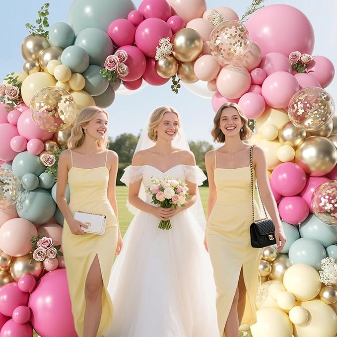 Pastel Balloon Arch Kit, 152Pcs Dusty Green Rose Pink Pastel Pink Orange Yellow Gold Confetti Balloons for Baby Bridal Shower Wedding Engagement Birthday Party Decorations