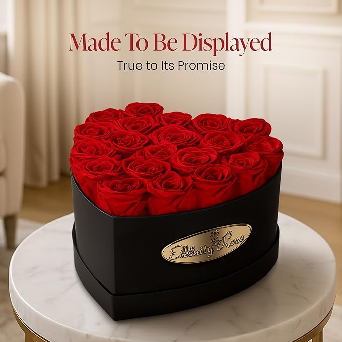 The Eternity Rose 20-Piece Preserved Roses in a Luxury Gift Box – Real Roses in Black Heart Box – A Valentine’s Gift as Everlasting as Your Love