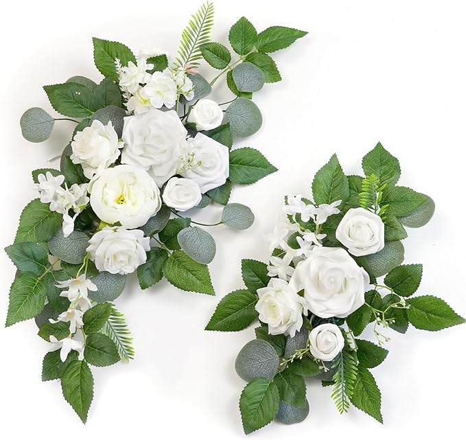 WEIERYUE(Pack of 2 Artificial Flowers Decorations, Wedding Flowers, Wedding, Banquet, Party, Reception Entrance Welcome Sign and Background Decoration(White)