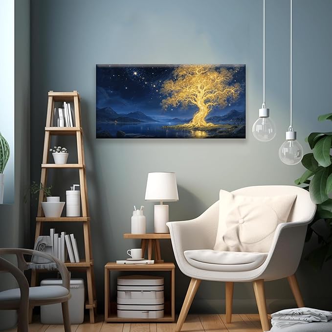 Suconvng Canvas Wall Art Decor Painting Gold Tree Plants Abstract Wall Decor Botanical Modern Wall Art Print Paintings Decorations Artwork Pictures For Bedroom Home Office Artwork 20" × 40"