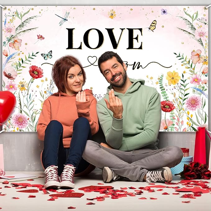 Avezano Love in Bloom Backdrop Banner 6 x 3.6 ft Floral Bridal Shower Decorations Pink Love in Bloom Wildflower Bridal Shower Party Decorations