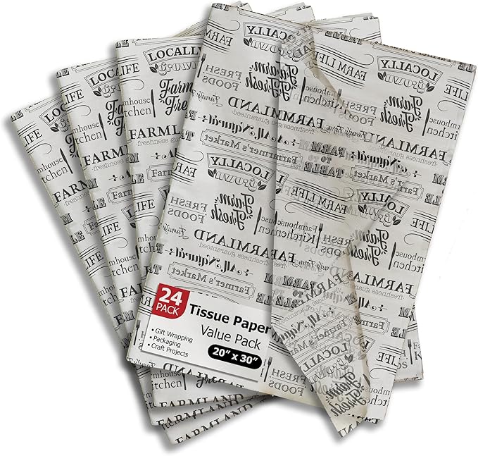 Farmer's Market Printed Tissue Paper for Gift Bags or Boxes and Wrapping - Bulk Decorative Art Tissue Paper for Packaging and Gifting | 24 Sheets 20" x 30"