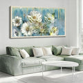 Ardemy Teal Canvas Wall Art Large Framed Magnolia White Floral Pictures Wall Decor Textured Painting Flowers Turquoise Artwork for Living Room Bedroom Dining Room Home Office, 58"x29"