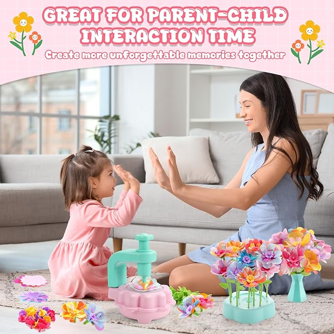 DIY Flower Bouquets Toys for Girls, Arts & Crafts Birthday Gift for Kids Ages 4-9, Handmade Creative Flower Market Kit for 4-6-8+Year Old Girl, Educational Activity Preschool Family Day Creative Gifts