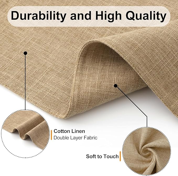 Homaxy Cloths Placemats for Dining Table Set of 8, Heat Resistant Washable Cotton Linen Blend Table Mats, Easy to Clean Place Mats for Indoor Outdoor Party Kitchen Decoration, 13" x 19", Flaxen