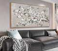 VEAEE White Blossom Branches Wall Art, Floral Canvas Prints, Living Room Decor Abstract Flowers Painting Canvas Pictues, Contemporary Artwork Bedroom Office Kitchen Wall Decor Ready to Hang 20"x40"