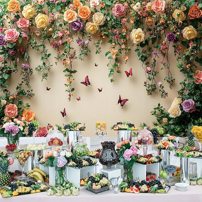 Baocicco 12x10ft Flowers Wall Photography Background Butterfly Spring Floral Botanical Banner Backdrop Vintage Wedding Birthday Backdrop Decorations Girls Party Table Cake Decoration Photo Props