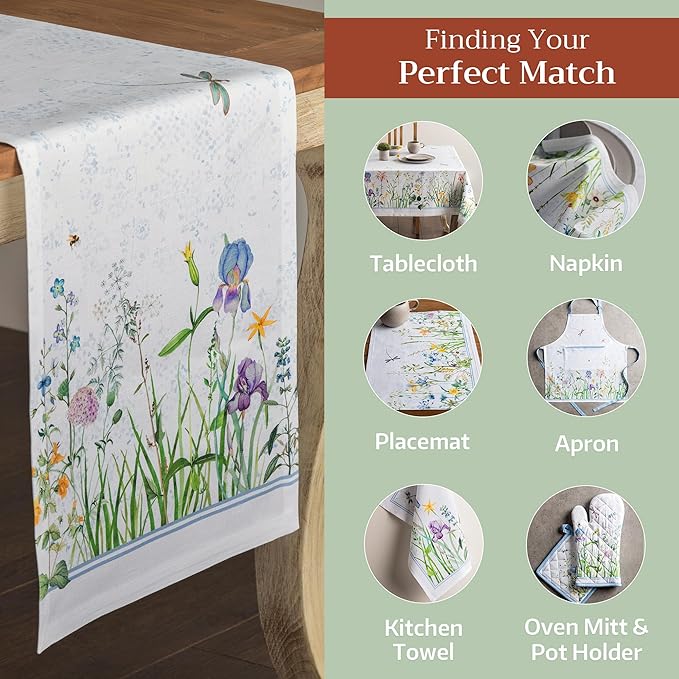 Maison d' Hermine Table Runner 100% Cotton Double Layer Table Runners 108 inches Long Decorative for Home Kitchen Dining Party Wedding Bridal Shower Spring Summer (Fleurs De Mai, 14.50" x 108")