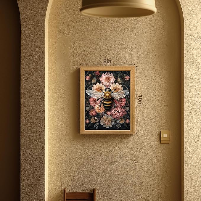 LLEEMPI William Morris Wall Art, Vintage Bee Floral Wall Decor, Insect Flower Canvas Painting, Abstract Nature Botanical Poster Print for Living Room Bedroom Kid Room Hallway Wood Framed 8x10 inch