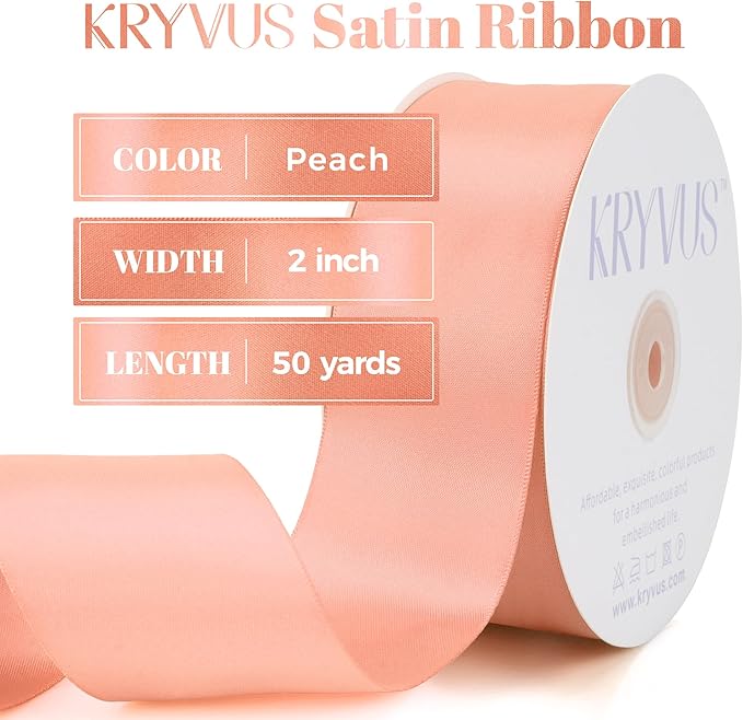Premium Double Faced Satin Ribbon, 2 Inch X 50 Yards, Peach, Perfect for Gift Wrapping, Crafts, Wedding Decor