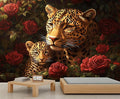 Jungle Rose Leopard Wall Mural, Big Cat Floral 3D Wall Murals, Wild Animal Leopard Wallpaper Mural, for Living Room Bedroom Large Wallpaper Indoor Decor 59" W x39.4 H