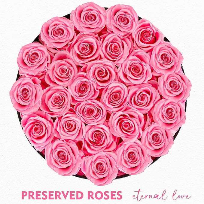 Forever Flowers, 27 Roses in A Box, Real Preserved Roses, Birthday Gift for Women, Anniversary, Mother's Day - Pink Rose