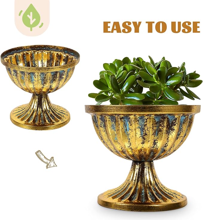 Metal Urn Planter Vintage Iron Flower Vase with Antique Finish for Wedding Centerpiece Home Decor Table Decoration