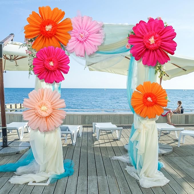 Giegxin 6 Pcs 31.5 " 24 " Rose Red Tangerine Giant Paper Flowers Extra Large Floral Tissue Paper Flowers Floral Decoration for Christmas Mexican Fiesta Wall Wedding Bridal Shower Birthday Decor