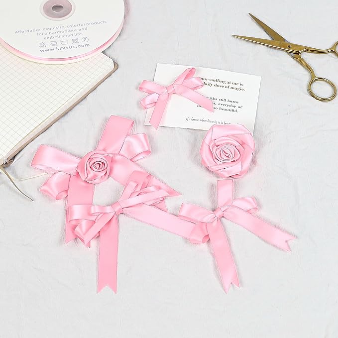 Pink Satin Ribbon, Double Faced 1/2 Inch X 50 Yards Pink Ribbon, Premium Satin Ribbon for Gift Wrapping, Crafts, Hair Bow Making, Sewing, Flower Bouquet, Wedding Party Decor