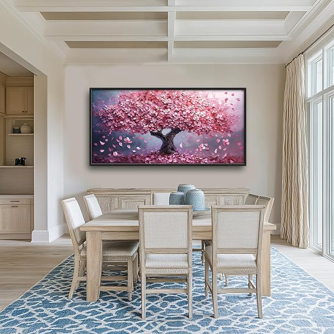 Tree Large Wall Art Romantic Pink Cherry Blossom Flowers Pictures Wall Decor Big Floral Tree of LifeCanvas Painting Prints Framed Artwork Home Decorations for Living Room Dining Room Bedroom Office 60"x30"