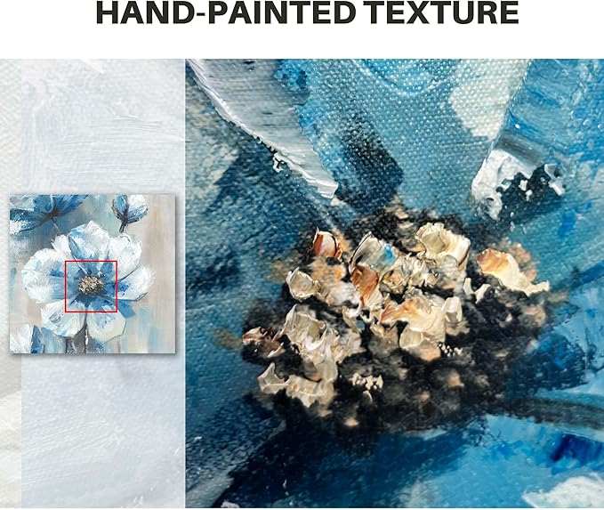 Flower Canvas Framed Wall Art: 2 Pieces Living Room Turquoise Floral Abstract Prints Artwork Vintage Teal Bouquet Botanical Painting Picture for Bedroom Bathroom Home Office