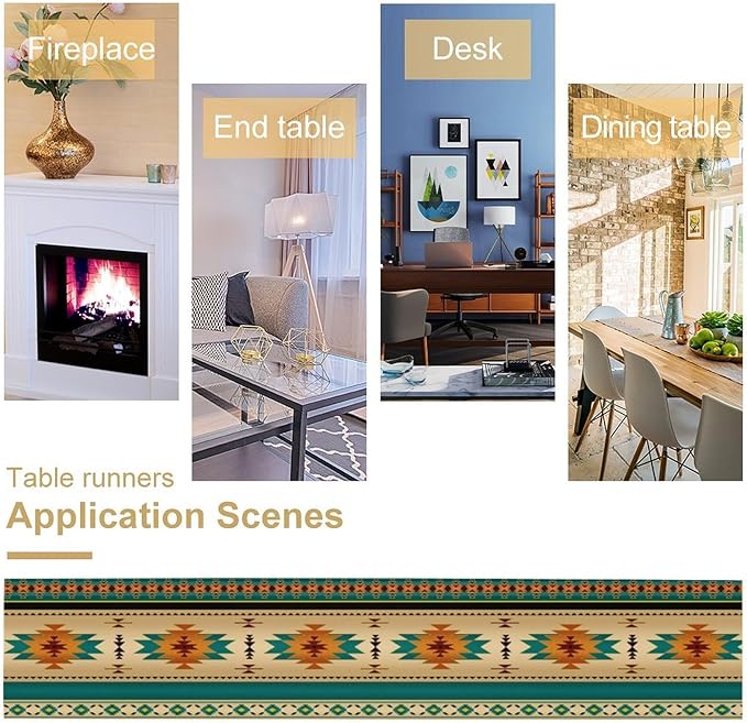 Aztec Southwest Table Runner, Ethnic Style Design Geometric Triditional Kitchen Table Runners Table Setting Decor for Garden Farmhouse Wedding Party Holiday Dinner Home, 13x60 Inch