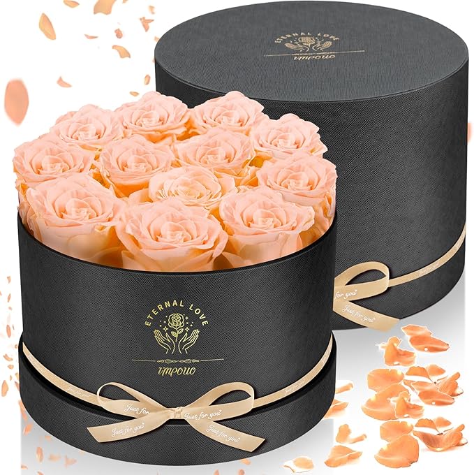 Forever Flowers,12 Roses in A Box, Real Preserved Flowers, Best Birthday, Wedding Gift for Her, Mom, Wife-Champagne Roses