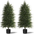 4FT Artificial Cedar Trees Set of 2, Realistic Faux Evergreen Topiary Bushes Plants, Outdoor Potted Fake Cypress Shrubs for Front Porch Garden Home Living Room Decor