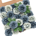 Ling's moment Artificial Flowers 50Pcs Dusty Blue & Navy Roses Decor w/Stems,3" Real Touch DIY Foam Floral for Wedding Bouquet/Centerpieces, Outdoors Party Backdrop, Room/Table, and Garden/Pot Decor
