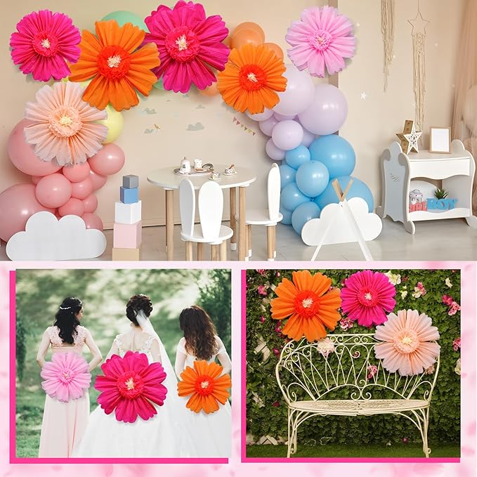 Giegxin 6 Pcs 31.5 " 24 " Rose Red Tangerine Giant Paper Flowers Extra Large Floral Tissue Paper Flowers Floral Decoration for Christmas Mexican Fiesta Wall Wedding Bridal Shower Birthday Decor