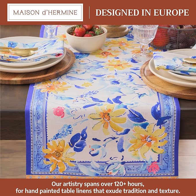 Maison d'Hermine Table Runner 100% Cotton Double Layer Table Runners 108 inches Long Decorative for Home Kitchen Dining Party Baby Shower Wedding Bridal Shower Spring Summer (Girassol,14.50" x 108")