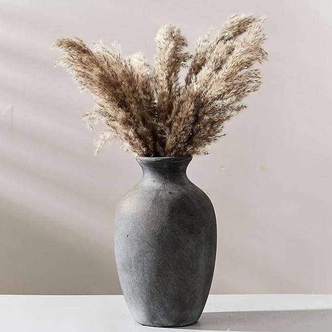 Large Ceramic Rustic Flower Vase, 10.43 Inch Tall Vintage Pottery Home Decor, Farmhouse Terracotta Vase for Living Room, Table, Shelf, Mantel Decoration, Farmhouse - Black Bronze